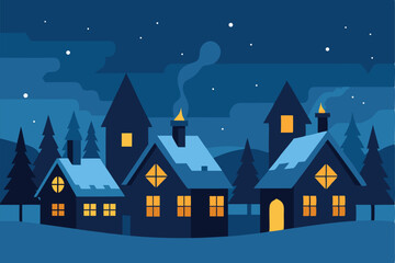 Fototapeta premium rustic christmas village scene at dusk with glowi.eps