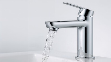 Liquid streaming out of a metallic faucet