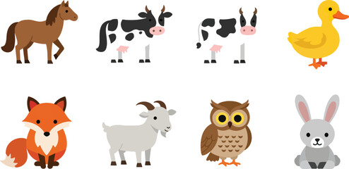 Fototapeta premium Farm animals flat cartoon illustration