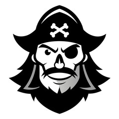Edgy Pirate Mascot with Crossbones and Worn Texture in Monochrome Vector Style