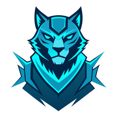 Cyber Feline Warrior in Electric Blue with Neon Fur and Tech Branding Aesthetic