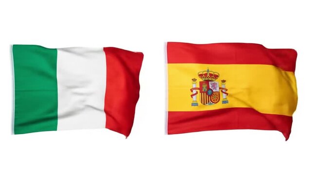 The video displays the flags of Italy and Spain side by side. These flags represent the cultural and political identities of each respective nation.

