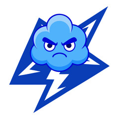 Angry Thundercloud Mascot with Lightning Bolts in a Triangular Emblem