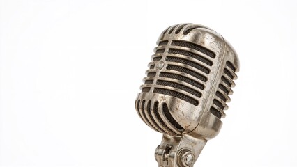 Classic silver microphone on a plain white backdrop
