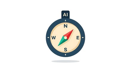 A cartoon compass with ai lettering and cardinal directions on a white background in a flat design