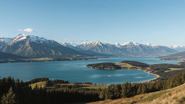 Panoramic scenes of a serene lake with surrounding nature
