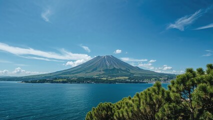 Nature view of a notable volcanic mountain in East Asia