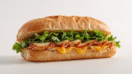 Freshly prepared Banh Mi sandwich with cheese and vegetables