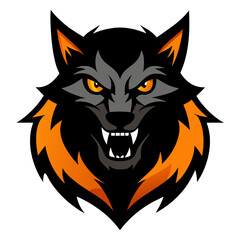 Bold Werewolf Mascot in Orange-Black with Symmetry and Sharp Lines