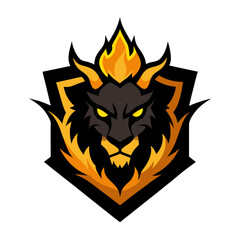 Fire-Crowned Beast with Golden Smoke and Glowing Edges in Dark Badge