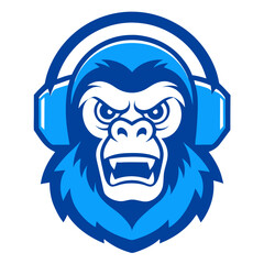 Headphone-Wearing Gorilla with Electric Blue Outline as Tech-Music Mascot