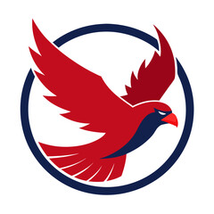 Red Hawk in Flight with Speed Lines Inside Navy-Crimson Circular Emblem