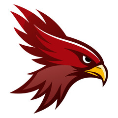 Diving Hawk Head with Extended Feathers in Clean Deep Red Vector Style