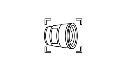 A camera lens outline with focus brackets, isolated on a white background, simple line drawing style