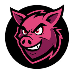 Aggressive Magenta Pig Icon in Black Crest with Inner Glow