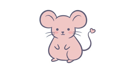 Cute little pink mouse with blush on its cheeks and a heart on its tail
