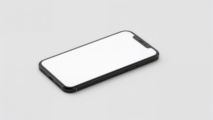 Black mobile phone prototype displayed on a white surface with a blank screen, rotated slightly to the left, ideal for design showcases.