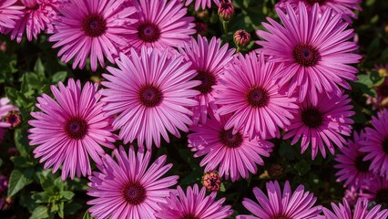 Fototapeta premium Lush pink aster flowers in full bloom embodying the vibrancy of nature and symbols of grace and fresh beginnings.