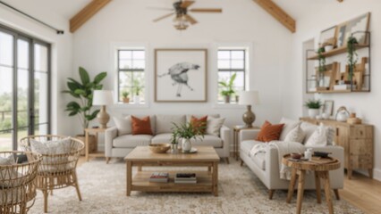 Modern farmhouse living room with shiplap walls and rustic wooden details, creating a warm and welcoming atmosphere.