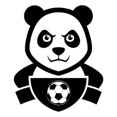 Fierce Panda Mascot with Clenched Paws and Soccer Motif in Bold Emblem