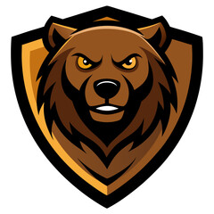 Fierce Brown Bear with Golden Eyes in Rugged Shield and Modern Detail