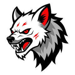 Savage Hyena Head with Red Eyes and Gore Splatter in Rough Sketch Style