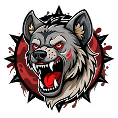Rabid Hyena with Blood-Stained Jaws in Gritty Horror-Themed Mascot Badge