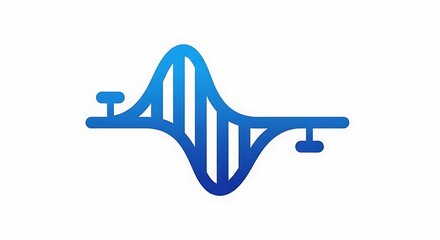 A blue abstract bridge design with connected vertical lines on a white background illustration