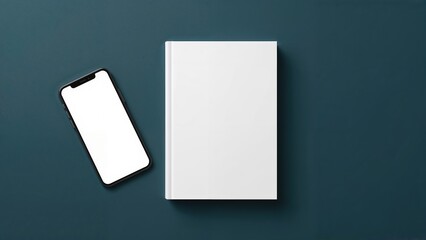 Visual banner presenting a smartphone and book mockup for audiobook app promotion. Novel with blank cover beside a phone screen. Text space included. Premium photo quality.