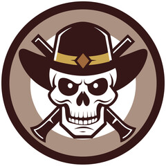 Retro Skull Mascot with Crossed Pistols and Aged Hat in Circular Crest