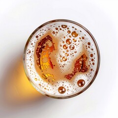top view of beer glass on isolated background.