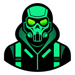 Cyber Soldier Skull with Neon Green Mask and Tactical Combat Badge