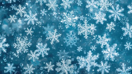 Macro shot of natural ice crystals in blue and turquoise hues with space for text, perfect for winter holiday themes.