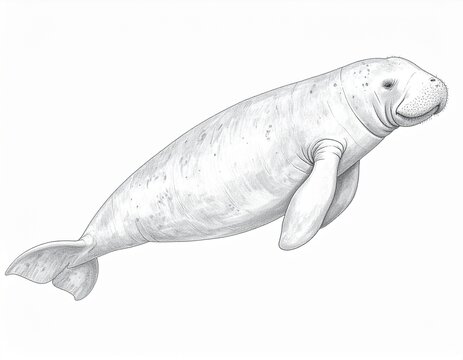 Detailed Manatee Illustration on White Background