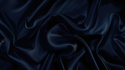 Fototapeta premium Dark navy abstract backdrop with silky satin texture and gentle folds. Gleaming fabric featuring smooth, flowing pleats. Sophisticated background with ample space for design elements. Fluid wave