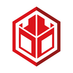 Minimal Hex Badge with Abstract Red Monogram and Futuristic Grid