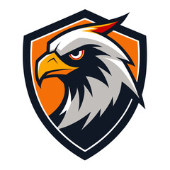 Obraz premium Aggressive Eagle Head with Orange Beak in High-Contrast Shield Design