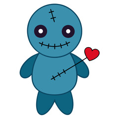 Cartoon Voodoo Doll with Heart and Pins in Spooky-Cute Vector Look