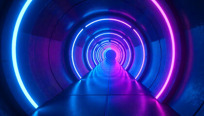 octagonal tunnel, neon lighting, glowing lines, futuristic sci-fi atmosphere, abstract architecture, dramatic lighting, vivid colors, digital art, 4K image