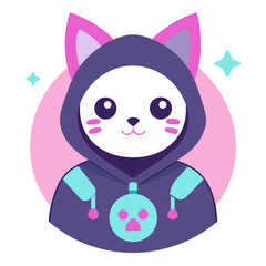 Gamer Kitten in Hoodie with Neon Eyes and Pastel Controller Details