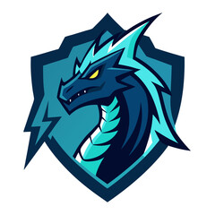 Aquatic Dragon in Tech Armor with Lightning Glow in Modern Vector Emblem