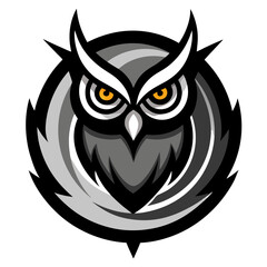 Black and Silver Owl with Hypnotic Eyes and Rune Details in Mystical Emblem