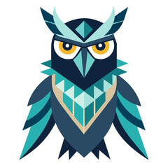 Guardian Owl with Geometric Feathers and Tribal Motifs in Fantasy Badge
