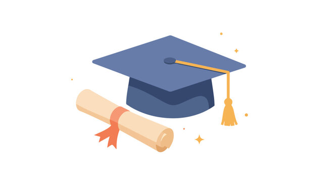 Graduation cap and diploma. Celebration sparkles on white. Symbol for education