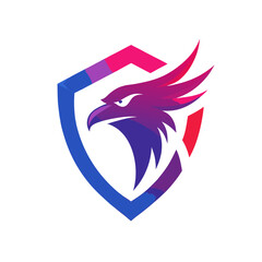 Obraz premium Minimalist Eagle Head in Blue-Red Gradient with Shield Accents in Clean Crest