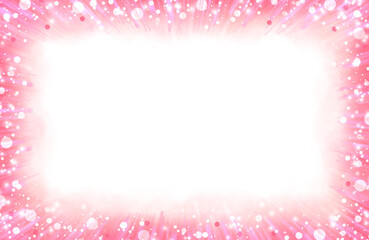 Elegant pink glitter frame in pink smoke with bokeh light effect and sparkling stars.