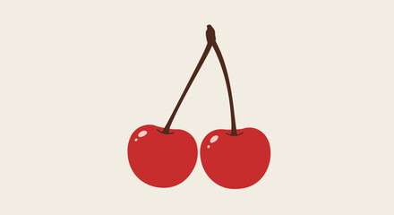 Two ripe red cherries hanging with cream background, for food designs