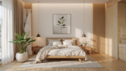 Peaceful bedroom scene with gentle lighting and wooden accents for a soothing home environment.