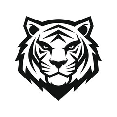 Fierce tiger head logo, isolated on a white background, perfect for sports teams, gaming, or any brand seeking a powerful and aggressive symbol
