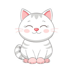 Adorable Happy Kawaii Cat Cartoon Character Sitting with Eyes Closed